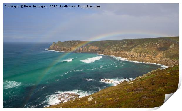 Rainbow over Nanjizal Bay in Cornwall Print by Pete Hemington