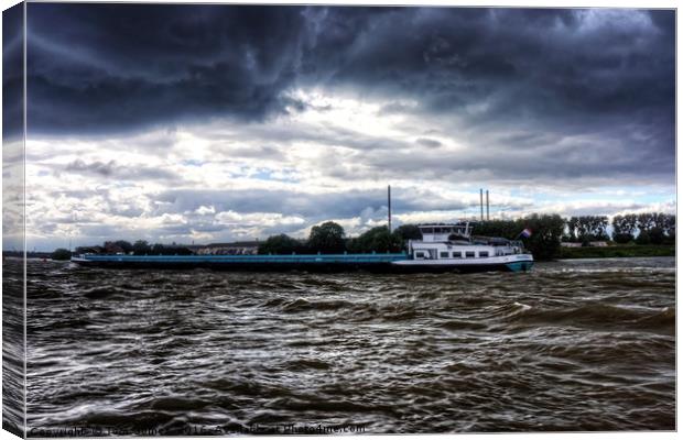 Barge in the Storm Canvas Print by Tom Gomez