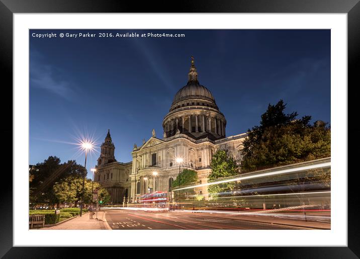 Light Trails past St. Paul's Cathedral, London Framed Mounted Print by Gary Parker