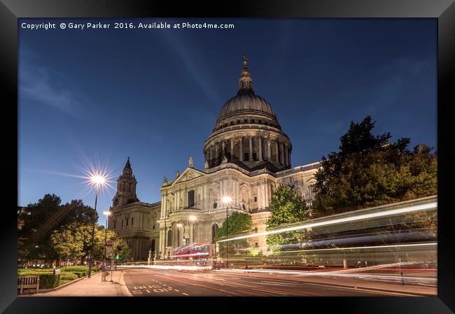 Light Trails past St. Paul's Cathedral, London Framed Print by Gary Parker
