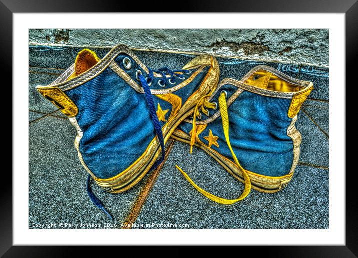 My old pair of Converse Framed Mounted Print by Perry Johnson