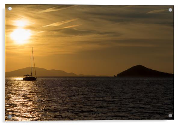 Greek Island Sunset Acrylic by George Cairns