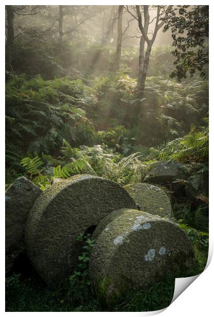 Bolehill Millstones in the Mist - Print by James Grant