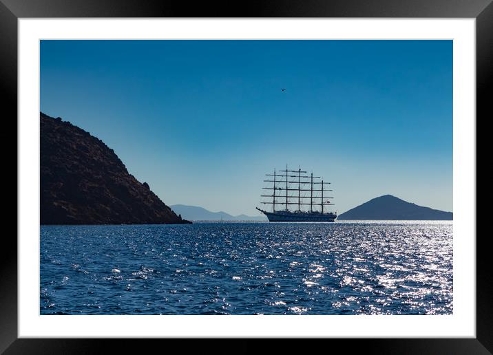 Tall ship on the Aegean sea Framed Mounted Print by George Cairns