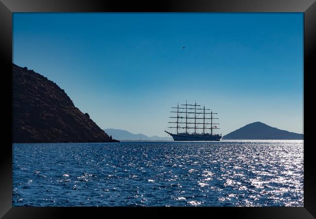 Tall ship on the Aegean sea Framed Print by George Cairns