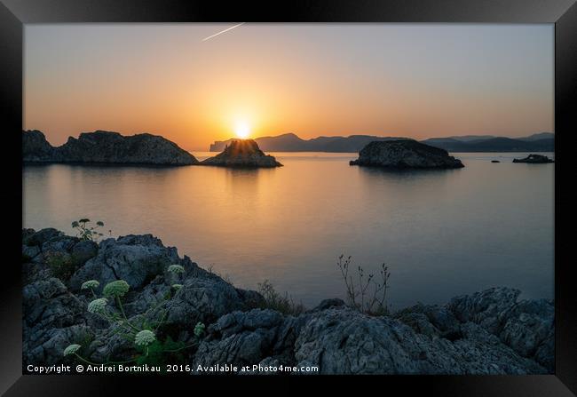 Santa Ponsa coastline at sunset in Mallorca, Spain Framed Print by Andrei Bortnikau