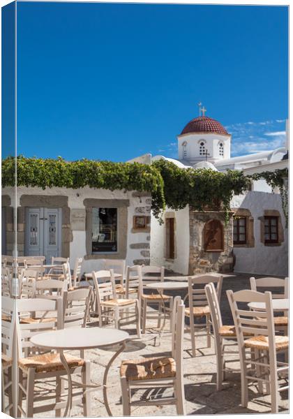 Greek cafe in Chora Canvas Print by George Cairns