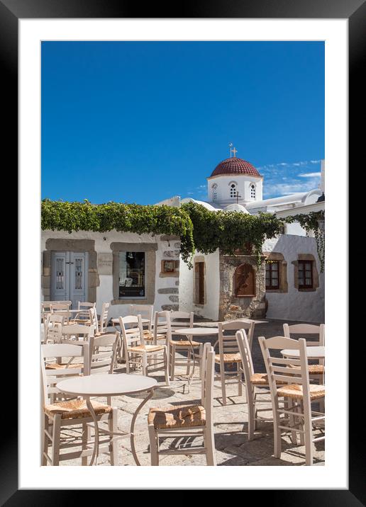 Greek cafe in Chora Framed Mounted Print by George Cairns