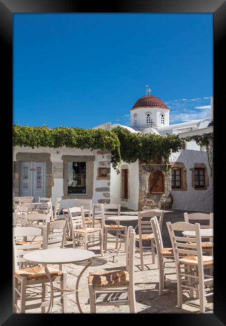 Greek cafe in Chora Framed Print by George Cairns