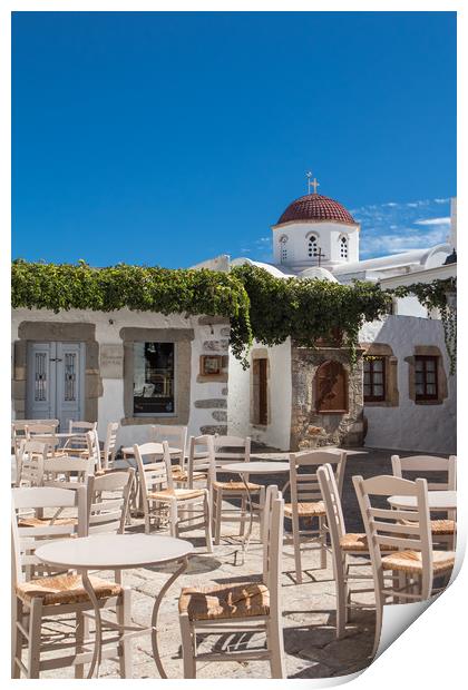 Greek cafe in Chora Print by George Cairns