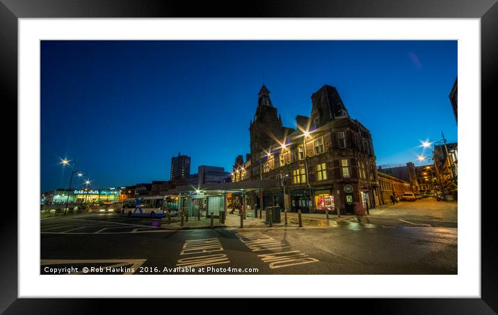 Newport Bus station at night  Framed Mounted Print by Rob Hawkins