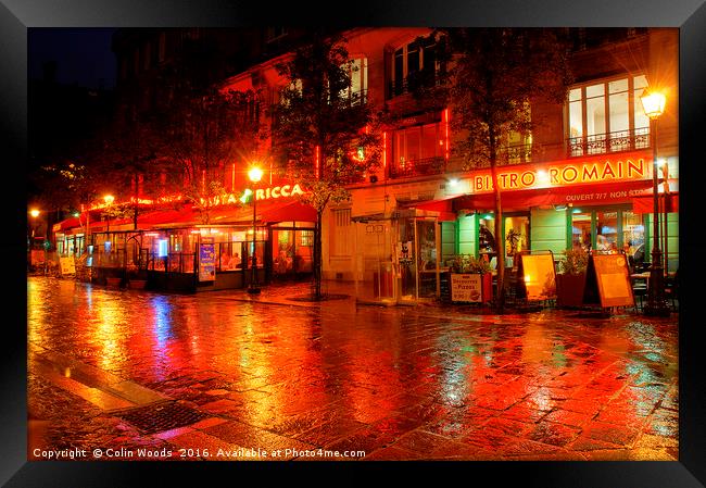 A Rainy Night in Paris Framed Print by Colin Woods
