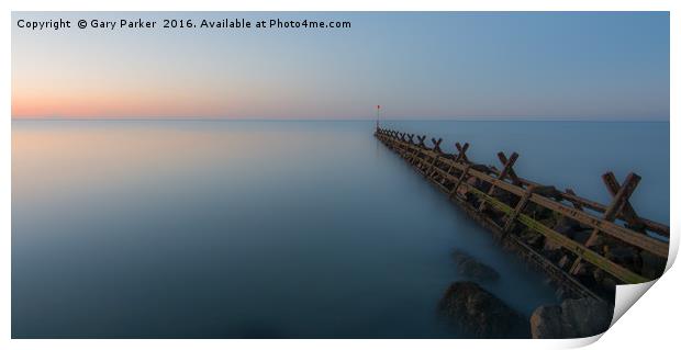 Breakwater at sunset Print by Gary Parker