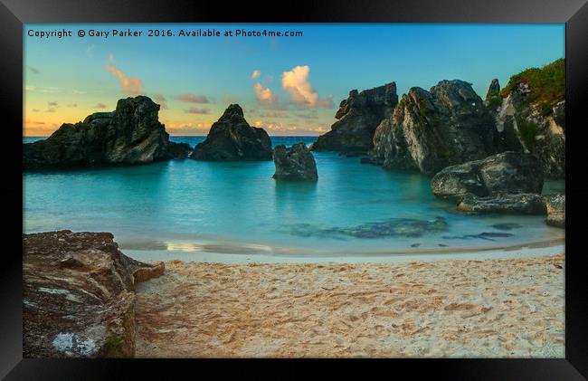 Tropical Cove at Sunrise Framed Print by Gary Parker