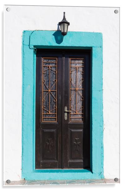 Greek door in Chora, Patmos Acrylic by George Cairns