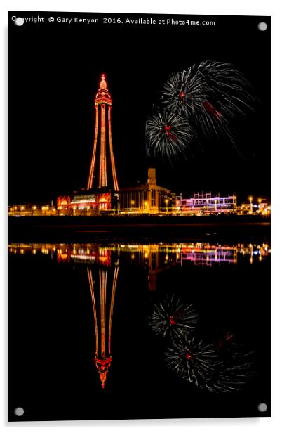 Blackpool Tower At Night Acrylic by Gary Kenyon