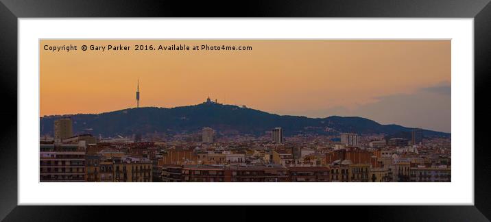 Barcelona Skyline at sunset Framed Mounted Print by Gary Parker