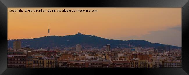 Barcelona Skyline at sunset Framed Print by Gary Parker