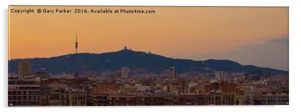 Barcelona Skyline at sunset Acrylic by Gary Parker