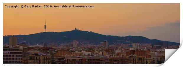 Barcelona Skyline at sunset Print by Gary Parker
