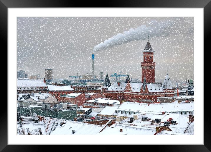 Helsingborg Cityscape in Winter Weather Framed Mounted Print by Antony McAulay