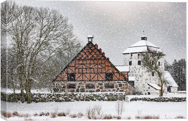Hovdala Castle Gatehouse and Stables in Winter Canvas Print by Antony McAulay