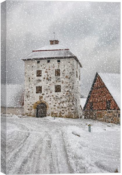 Hovdala Castle Gatehouse in Winter Canvas Print by Antony McAulay