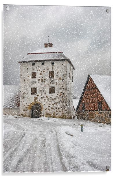 Hovdala Castle Gatehouse in Winter Acrylic by Antony McAulay