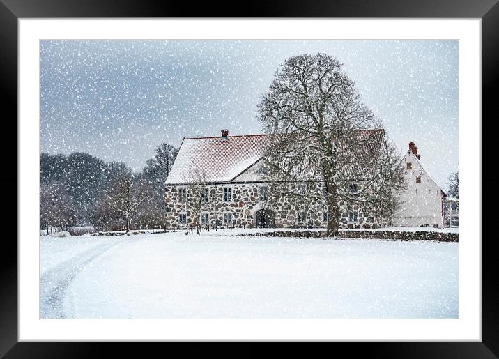 Hovdala Castle Main house in Winter Framed Mounted Print by Antony McAulay