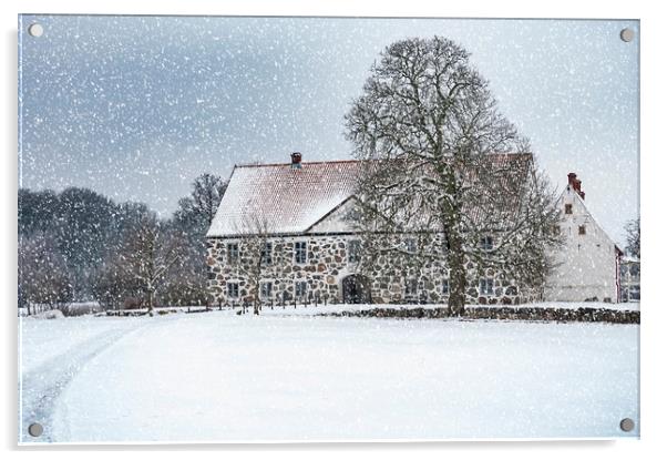 Hovdala Castle Main house in Winter Acrylic by Antony McAulay
