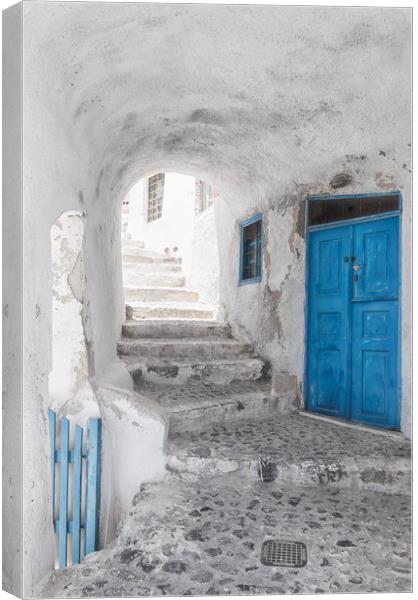 Narrow Alley and stairway on Santorini Canvas Print by Antony McAulay