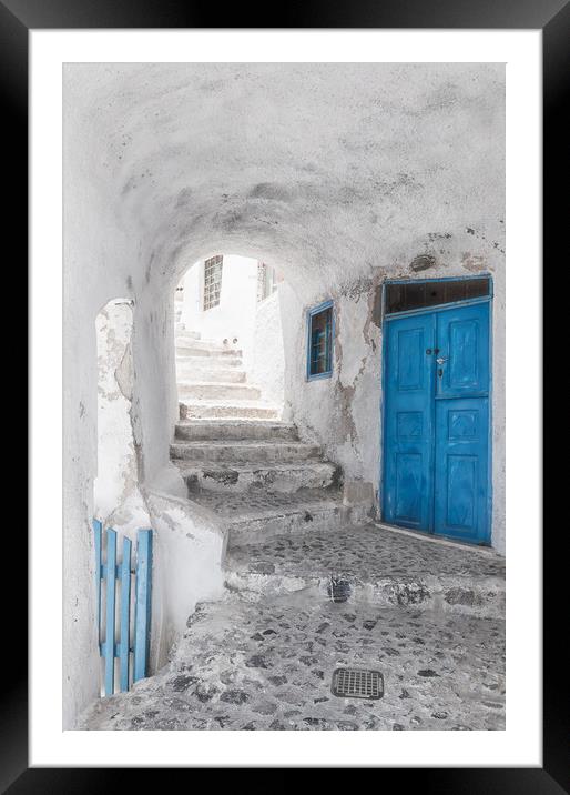 Narrow Alley and stairway on Santorini Framed Mounted Print by Antony McAulay