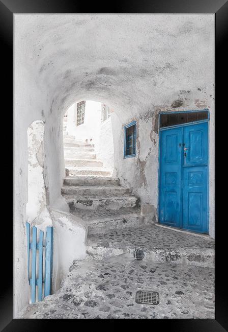 Narrow Alley and stairway on Santorini Framed Print by Antony McAulay