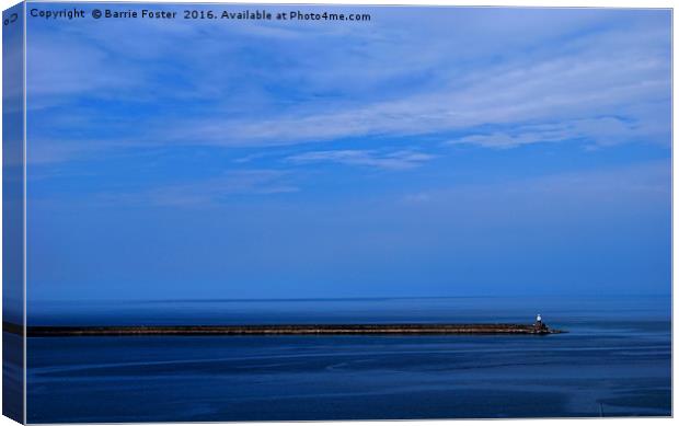 Study in Blue. Goodwick Harbour Breakwater Canvas Print by Barrie Foster