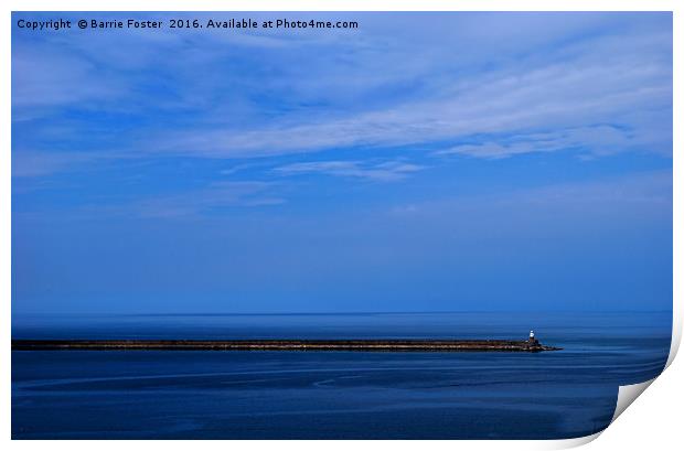 Study in Blue. Goodwick Harbour Breakwater Print by Barrie Foster