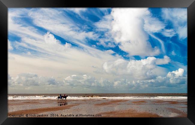 Horses on Morfa Beach Kenfig south Wales coast Framed Print by Nick Jenkins