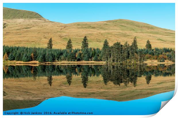 Beacons Reservoir Reflections Brecon Beacons  Print by Nick Jenkins