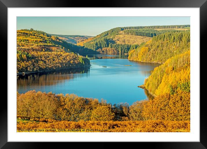 Llyn Brianne Reservoir Mid Wales Autumn Tints Framed Mounted Print by Nick Jenkins