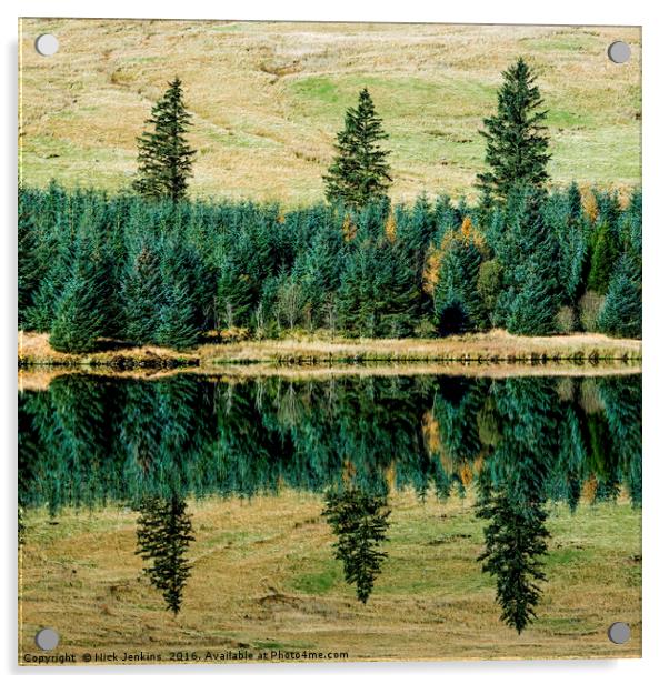 Trees Reflected Llwyn Onn Reservoir Brecon Beacons Acrylic by Nick Jenkins
