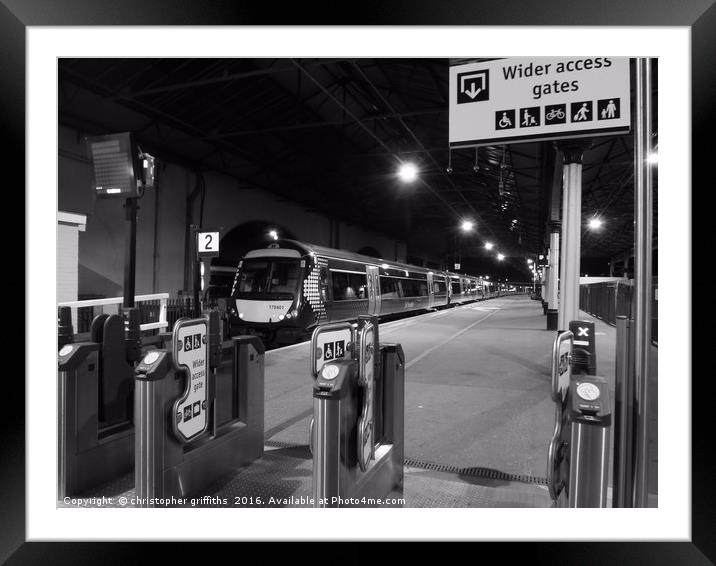Night Time in Station Framed Mounted Print by christopher griffiths