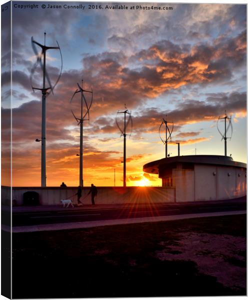 Turbines At Sunset Canvas Print by Jason Connolly