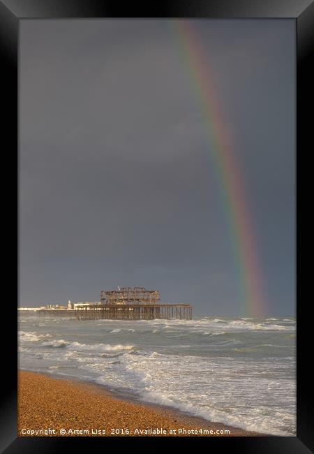 Rainbow over the Pier Framed Print by Artem Liss
