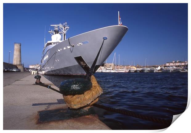 Luxury Boat in St. Tropez, France Print by Alfredo Bustos