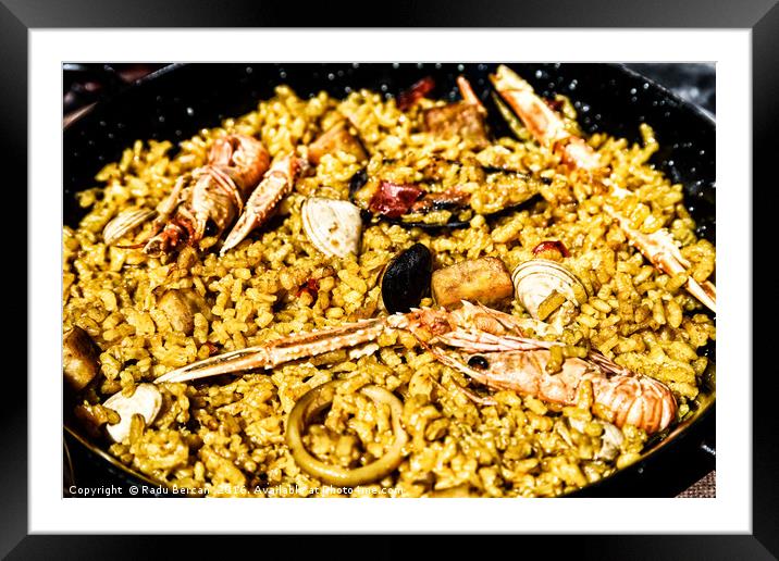 Traditional Valencian Paella With Rice And Seafood Framed Mounted Print by Radu Bercan