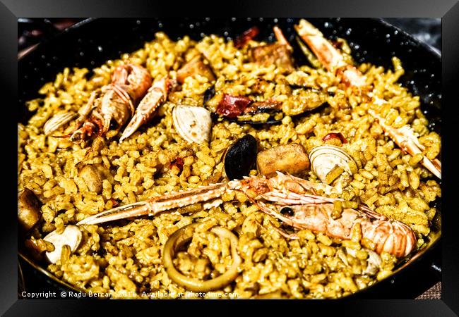 Traditional Valencian Paella With Rice And Seafood Framed Print by Radu Bercan