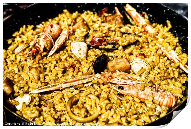 Traditional Valencian Paella With Rice And Seafood Print by Radu Bercan