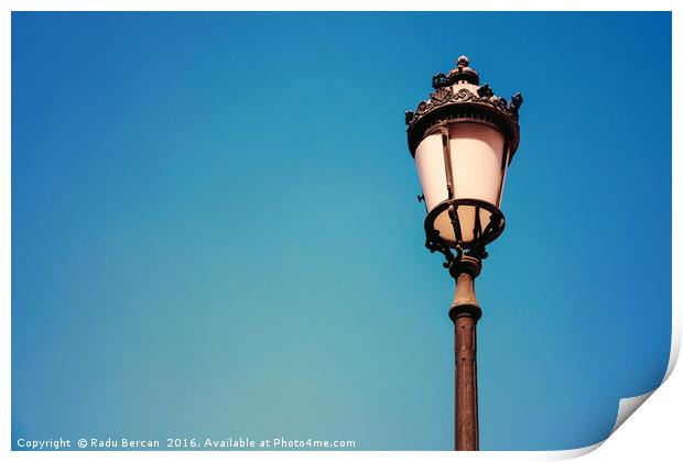 Vintage Street Lamp On Blue Sky Print by Radu Bercan