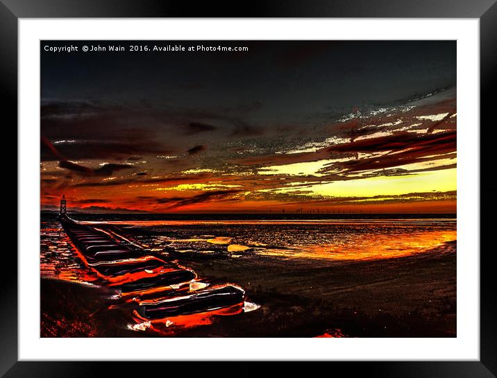 The Beach at Sunset (Digital Art)  Framed Mounted Print by John Wain