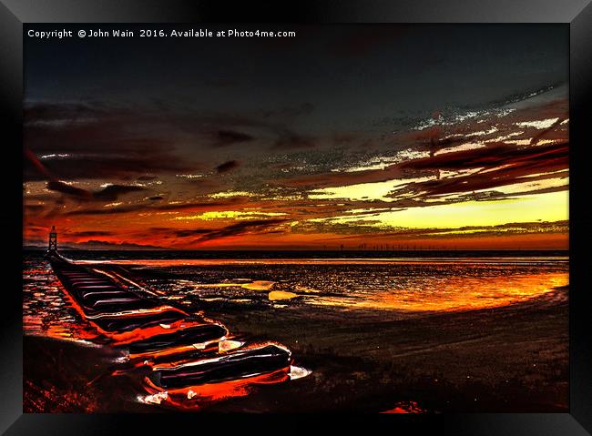 The Beach at Sunset (Digital Art)  Framed Print by John Wain