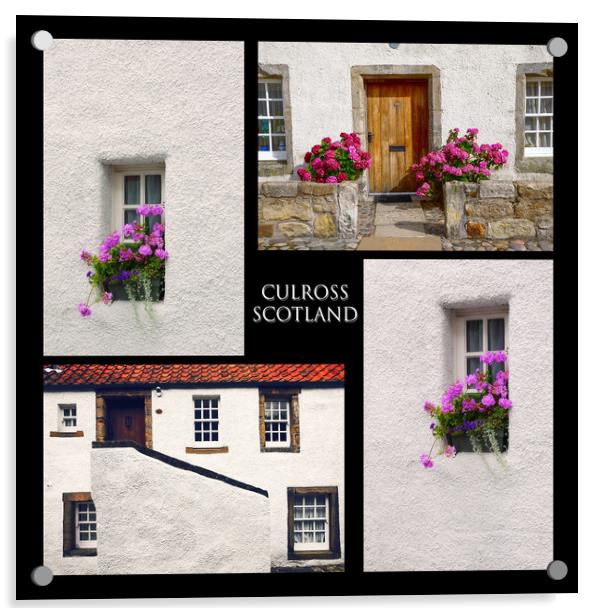 Culross Towm Collage. Scotland Acrylic by Jenny Rainbow